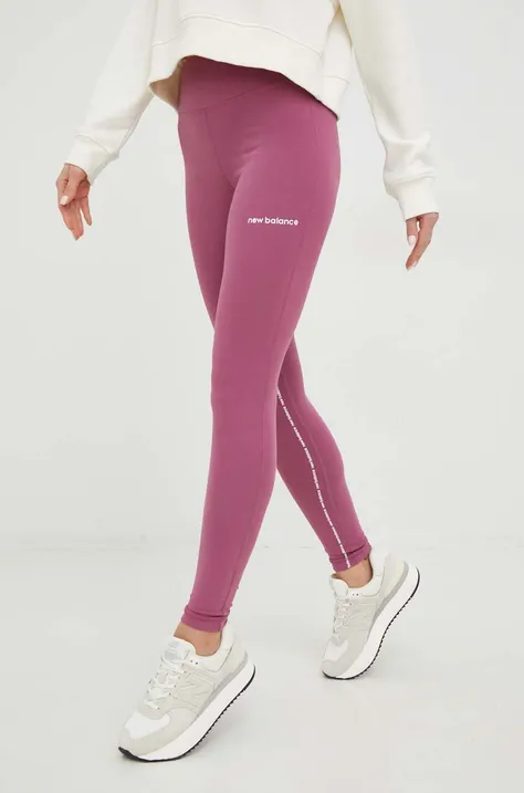 New Balance legginsy damskie kolor fioletowy z nadrukiem