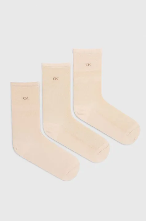 Шкарпетки Calvin Klein 3-pack жіночі колір бежевий