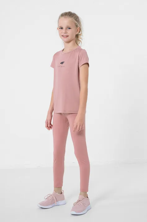 4F leggins copii culoarea roz, neted