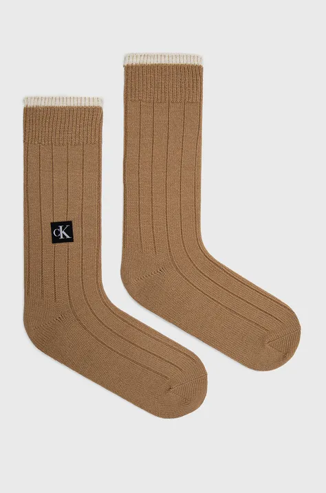 Вовняні шкарпетки Calvin Klein колір коричневий