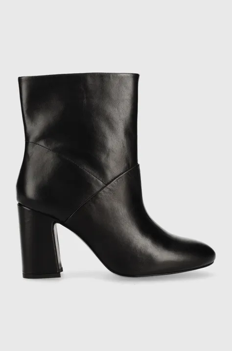 Kožené členkové topánky Sisley dámske, čierna farba, na podpätku,