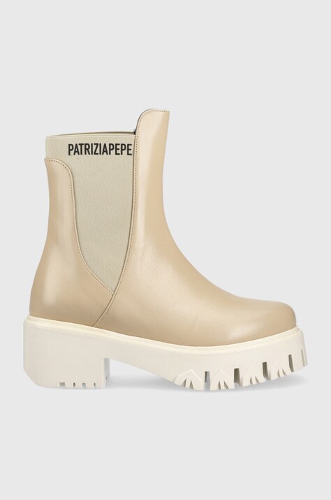 Patrizia Pepe ghete chelsea de piele femei, culoarea bej, cu toc drept