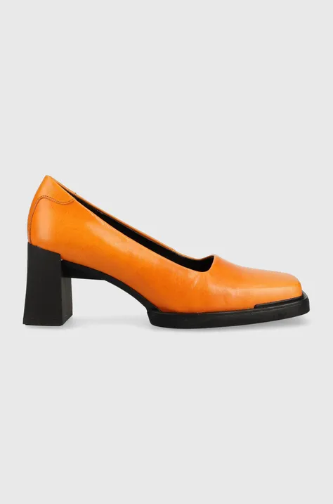 Кожени обувки с дебел ток Vagabond Shoemakers Edwina в оранжево с висок ток