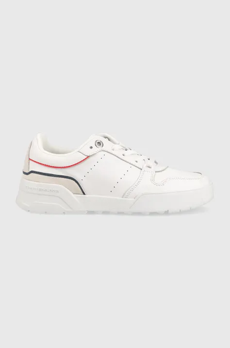 Δερμάτινα αθλητικά παπούτσια Tommy Hilfiger Low Cut Basket χρώμα: άσπρο