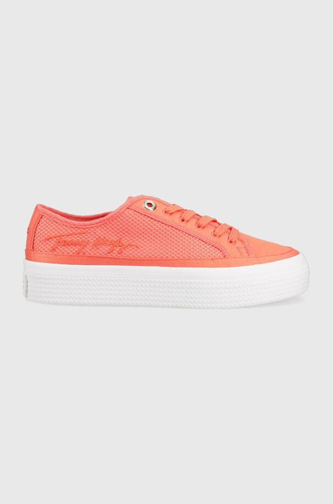 Πάνινα παπούτσια Tommy Hilfiger Essential Th Mesh χρώμα: πορτοκαλί