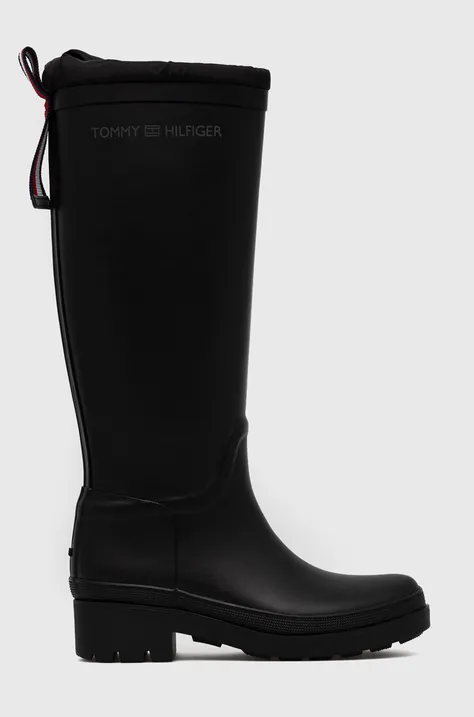 Gumene čizme Tommy Hilfiger Th Overknee Rainboot Monogram za žene, boja: crna