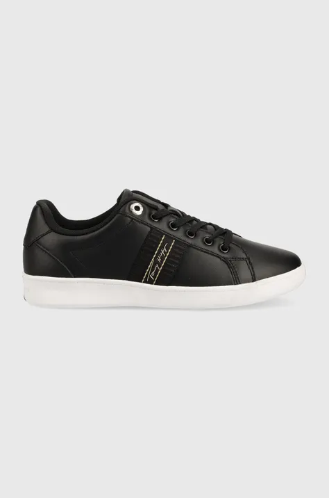 Δερμάτινα αθλητικά παπούτσια Tommy Hilfiger Signature Webbing Court Sneaker , χρώμα: μαύρο
