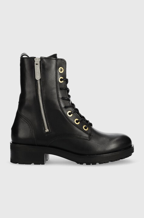 Кожени кубинки Tommy Hilfiger Th Essentials Biker Boot в черно с равна подметка с изолация