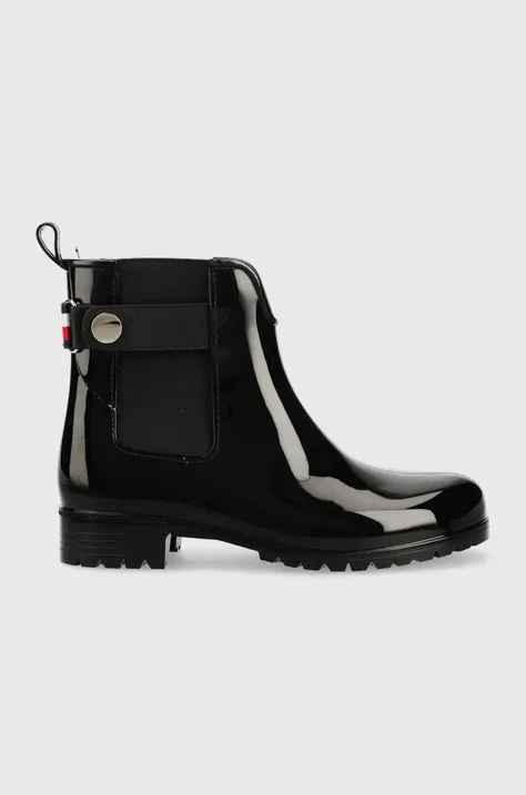 Gumijasti škornji Tommy Hilfiger Ankle Rainboot With Metal Detail ženski, črna barva