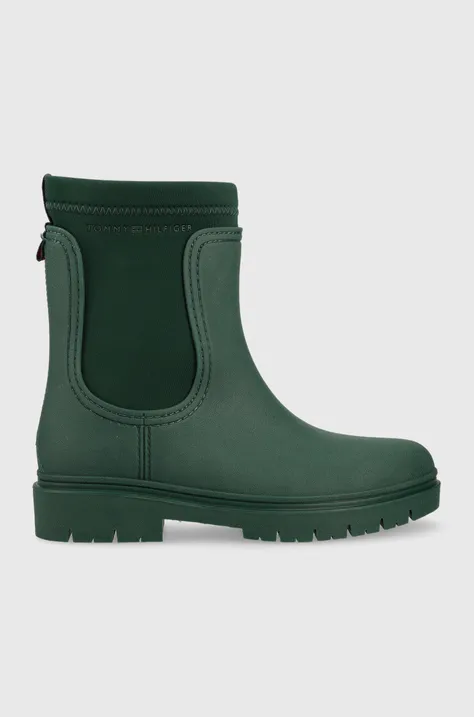 Gumijasti škornji Tommy Hilfiger Rain Boot Ankle ženski, zelena barva