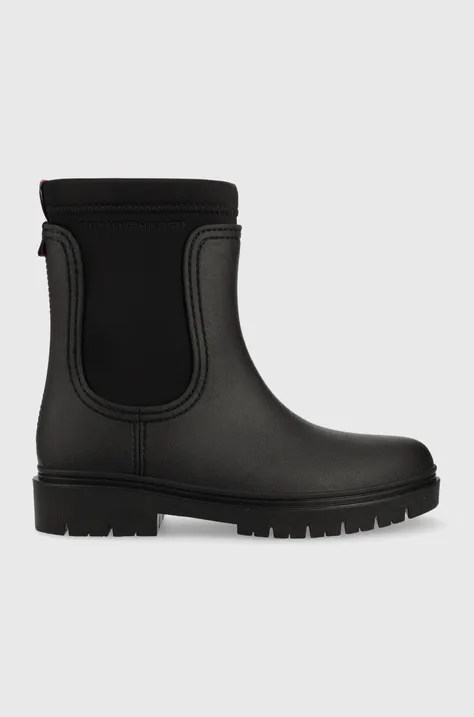 Gumijasti škornji Tommy Hilfiger Rain Boot Ankle ženski, črna barva