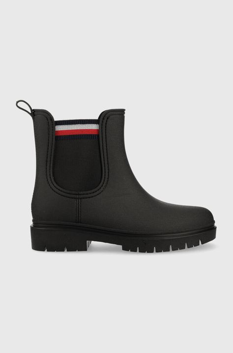 Гумові чоботи Tommy Hilfiger Rain Boot Ankle Elastic жіночі колір чорний