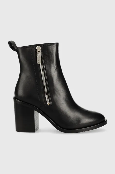 Δερμάτινες μπότες Tommy Hilfiger Zip High Heel Boot γυναικεία, χρώμα: μαύρο