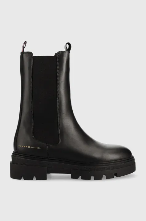 Шкіряні черевики Tommy Hilfiger Monochromatic Chelsea Boot жіночі колір чорний на плоскому ходу