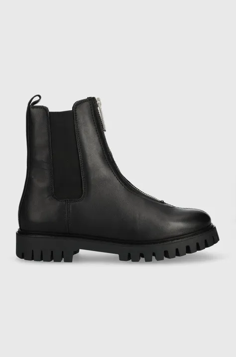 Kožne gležnjače Tommy Hilfiger Zip Boot za žene, boja: crna, ravna potpetica