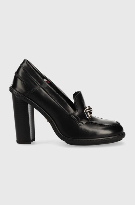 Tommy Hilfiger pantofi de piele Tommy Twist High Heel Loafer culoarea negru, cu toc drept