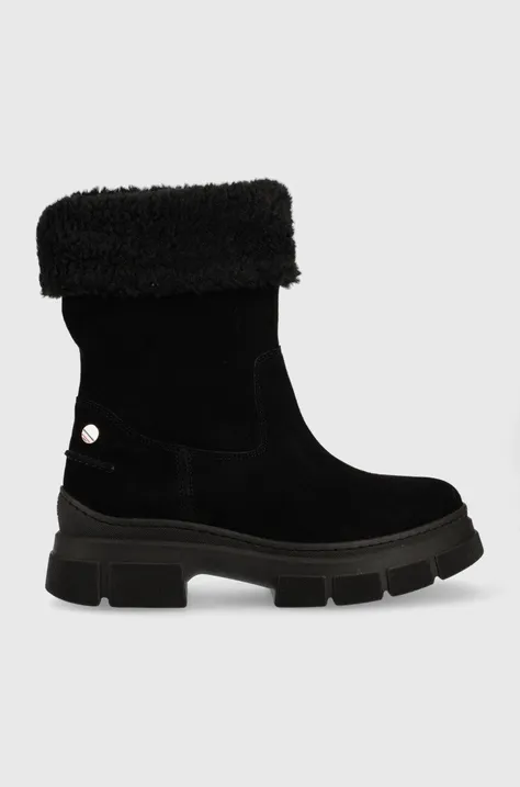 Замшевые ботинки Tommy Hilfiger Warm Lining Suede Low Boot женские цвет чёрный на платформе слегка утеплённый