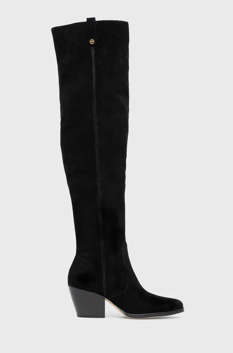 Elegantni škornji iz semiša MICHAEL Michael Kors Harlow ženski, črna barva