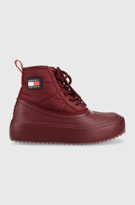 Gležnjače Tommy Jeans Tommy Jeans Fashion Boot, za žene, boja: bordo, s platformom, s polutoplom podstavom