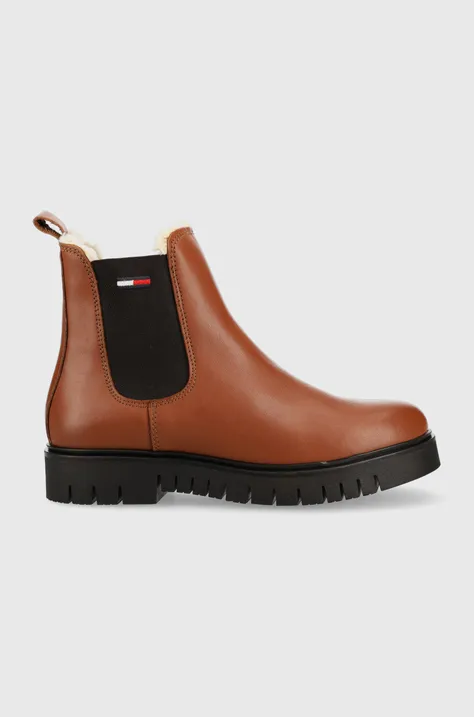 Kožené kotníkové boty Tommy Jeans Warmlined Chelsea Boot