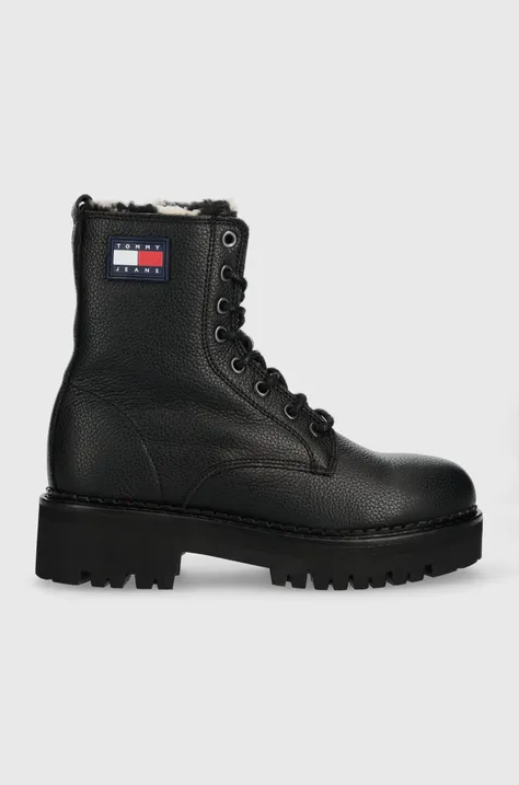 Шкіряні черевики Tommy Jeans Tommy Jeans Urban Warmlined Boot жіночі колір чорний на плоскому ходу утеплене