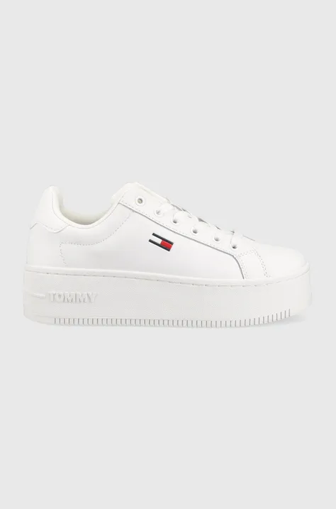 Δερμάτινα αθλητικά παπούτσια Tommy Jeans Tommy Jeans Flatform Ess χρώμα: άσπρο