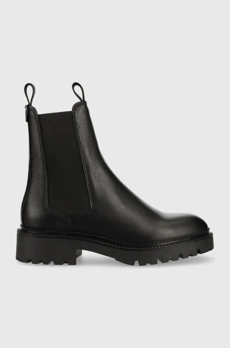 Kožené kotníkové boty Gant Kelliin dámské, černá barva, na plochém podpatku