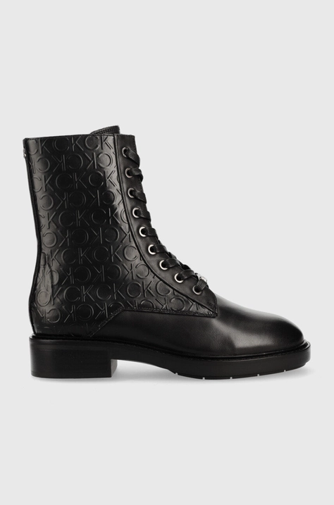 Calvin Klein botki Rubber Sole Combat Boot damskie kolor czarny na płaskim obcasie