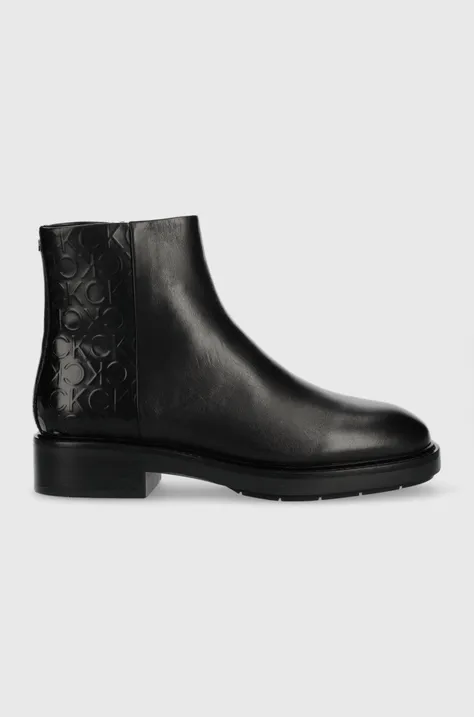 Calvin Klein botine Rubber Sole Ankle Boot femei, culoarea negru, cu toc plat
