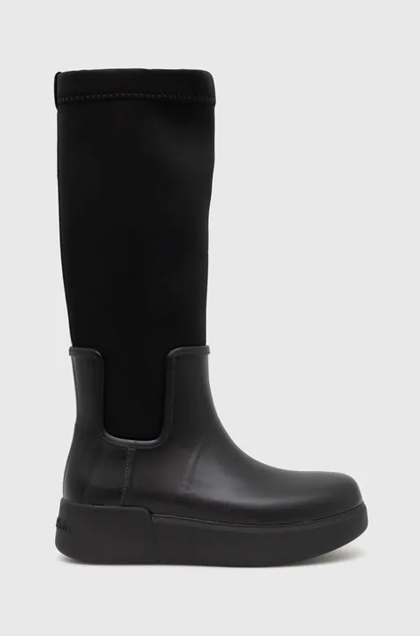 Gumijasti škornji Calvin Klein Rain Boot Wedge High ženski, črna barva