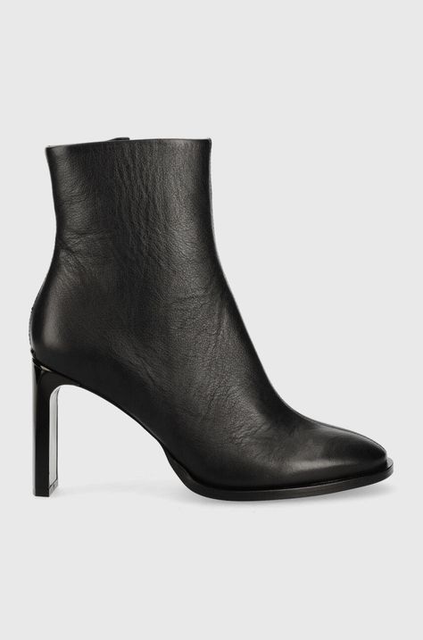 Kožené členkové topánky Calvin Klein Curved Stil Ankle Boot 80