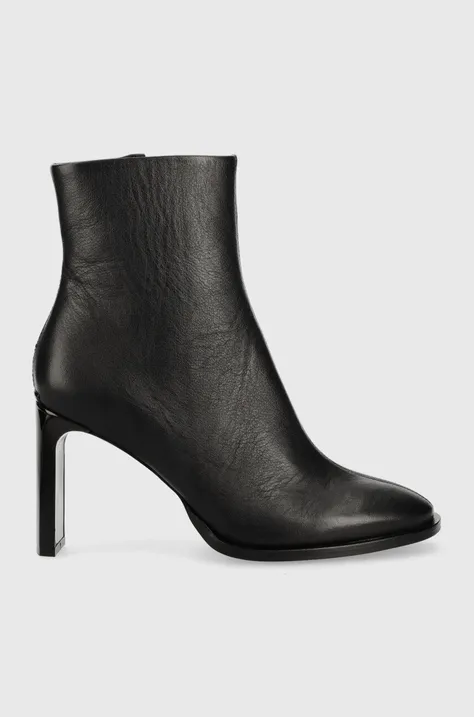 Kožne gležnjače Calvin Klein Curved Stil Ankle Boot 80 za žene, boja: crna, s debelom petom