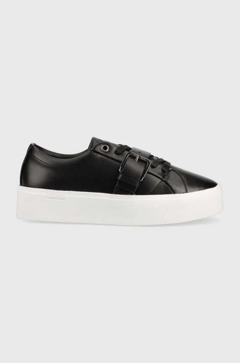 Δερμάτινα αθλητικά παπούτσια Calvin Klein Flatform Cupsole Lace Up χρώμα: μαύρο