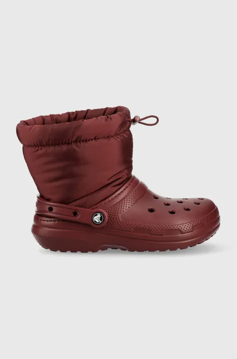 Snehule Crocs Classic Lined Neo Puff Boot bordová farba, 206630