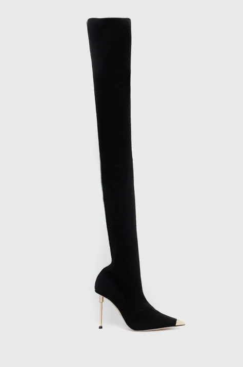 Vysoké čižmy Elisabetta Franchi dámske, čierna farba, na vysokom podpätku,