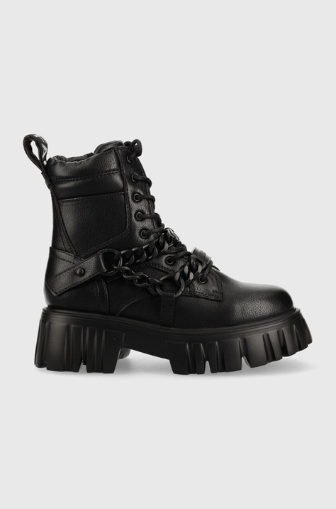 Workery Buffalo Lion Mid Chain dámske, čierna farba, na plochom podpätku 1270080.BLK