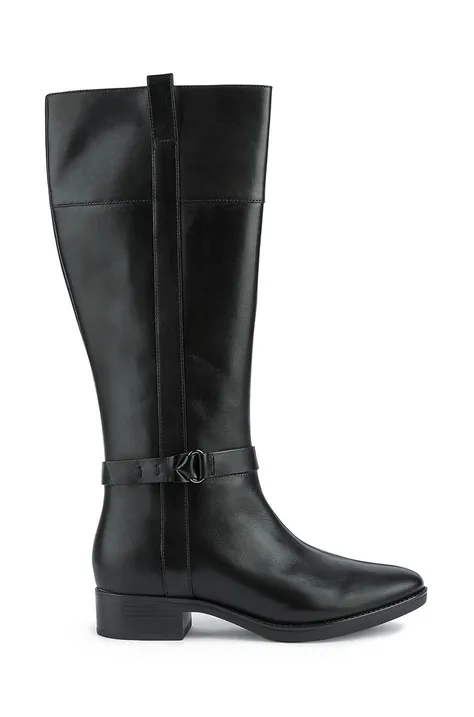 Δερμάτινες μπότες Geox Felicity γυναικείες, χρώμα: μαύρο