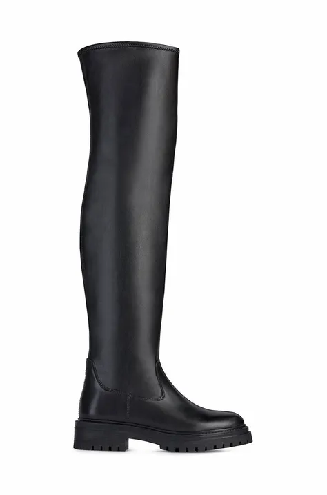 Usnjeni elegantni škornji Geox Iridea ženski, črna barva