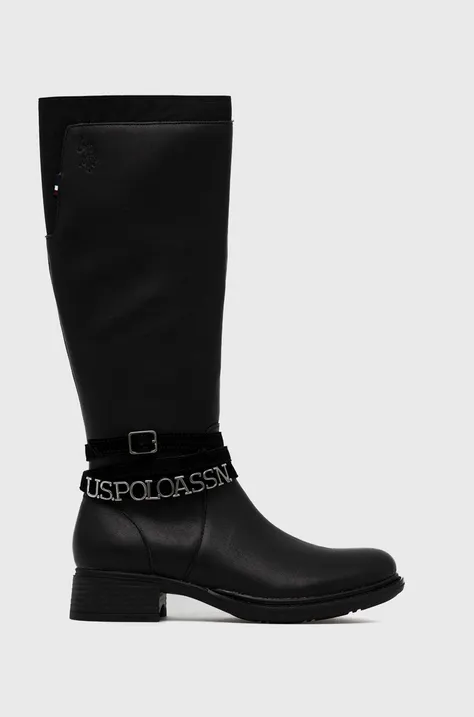Δερμάτινες μπότες U.S. Polo Assn. Beggy γυναικείες, χρώμα: μαύρο