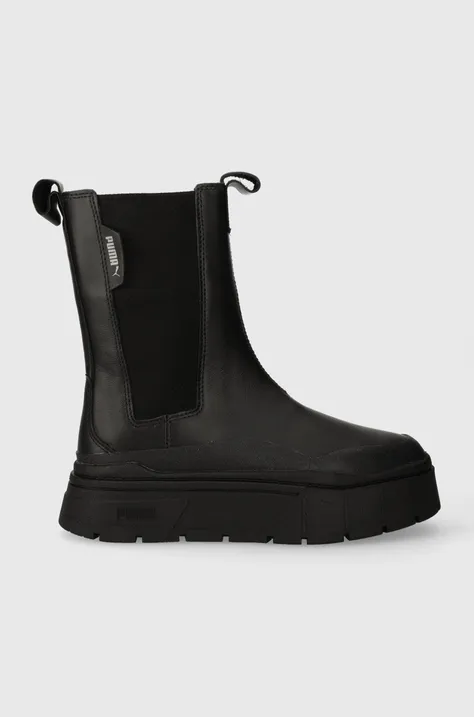 Δερμάτινες μπότες τσέλσι Puma Mayze Stack γυναικείες, χρώμα: μαύρο F30