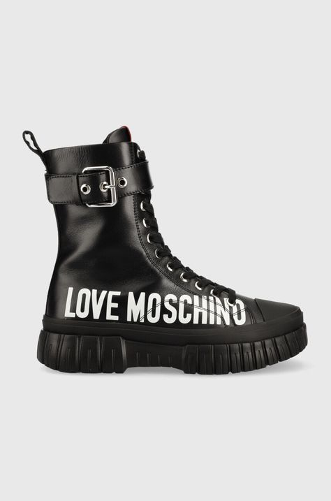 Usnjeni nizki škornji Love Moschino