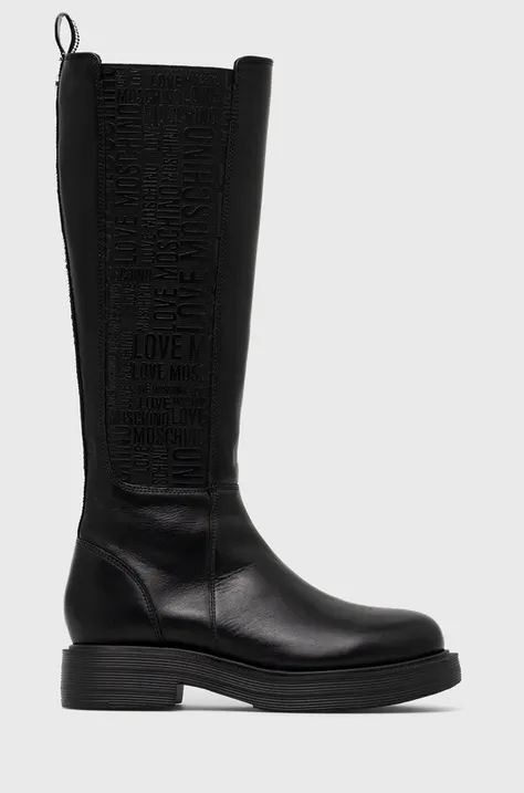 Шкіряні чоботи Love Moschino жіночі колір чорний на платформі