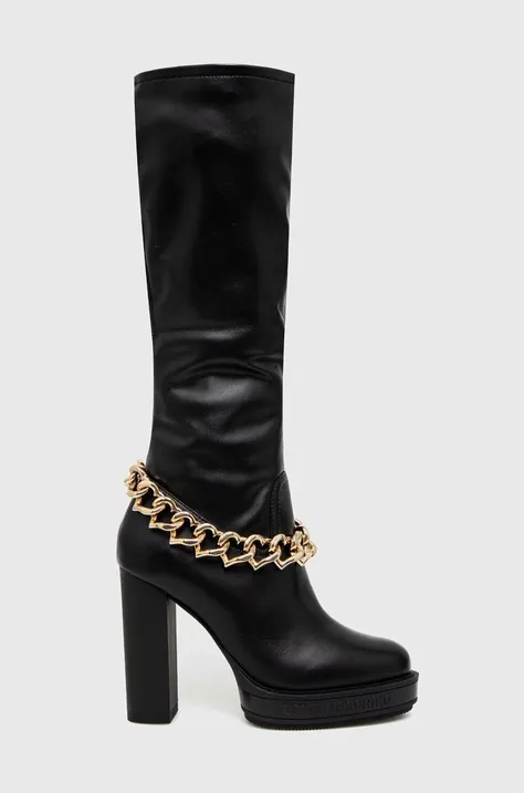 Elegantni škornji Love Moschino ženski, črna barva