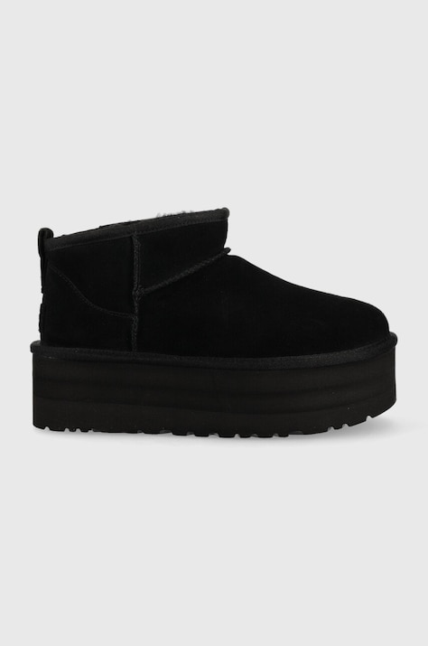 UGG cizme de zăpadă din piele întoarsă W Classic Ultra Mini Platform culoarea negru
