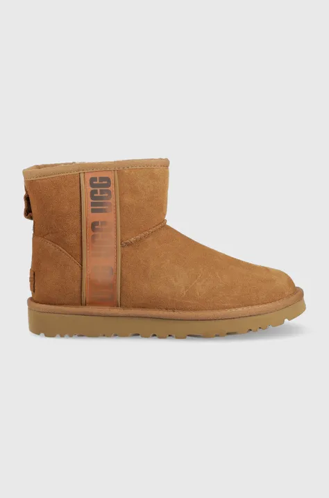 UGG suede snow boots W Classic Mini Slide Logo II brown color
