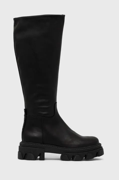 Δερμάτινες μπότες Steve Madden γυναικείες, χρώμα: μαύρο