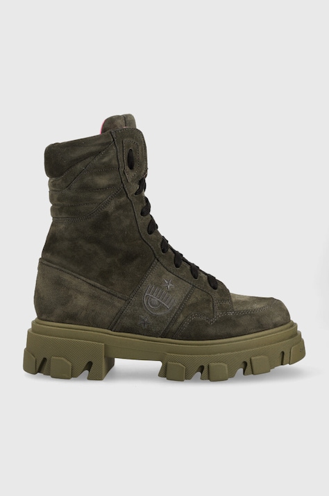 Замшевые ботинки Chiara Ferragni Cf1 женские цвет зелёный на платформе