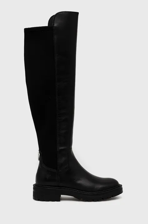 Kožne čizme Guess Carmen za žene, boja: crna, ravna potpetica