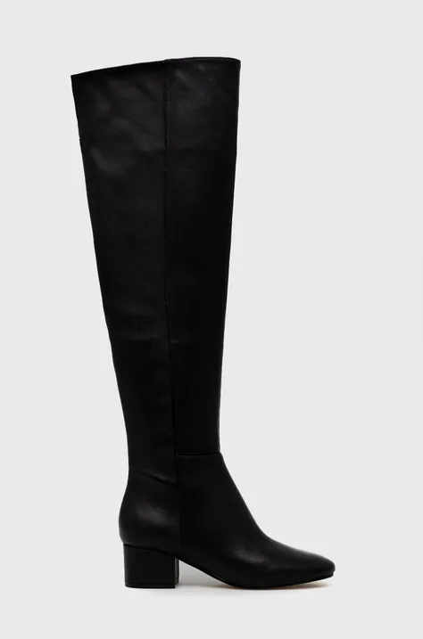 Δερμάτινες μπότες Guess Sacha γυναικείες, χρώμα: μαύρο
