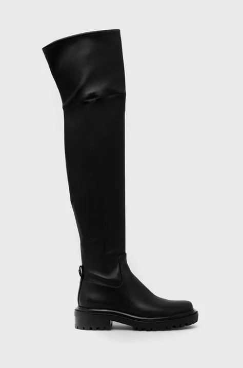 Kožne čizme Tory Burch Utility Lug za žene, boja: crna, ravna potpetica